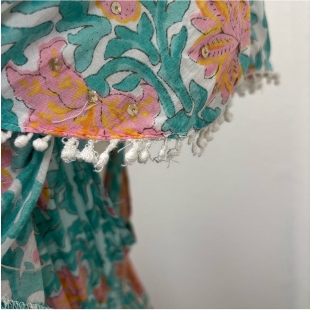 Miss June Boho Maxi Dress Floral Tiered Off Shoulder Teal Green Coral One Size - Picture 15 of 16